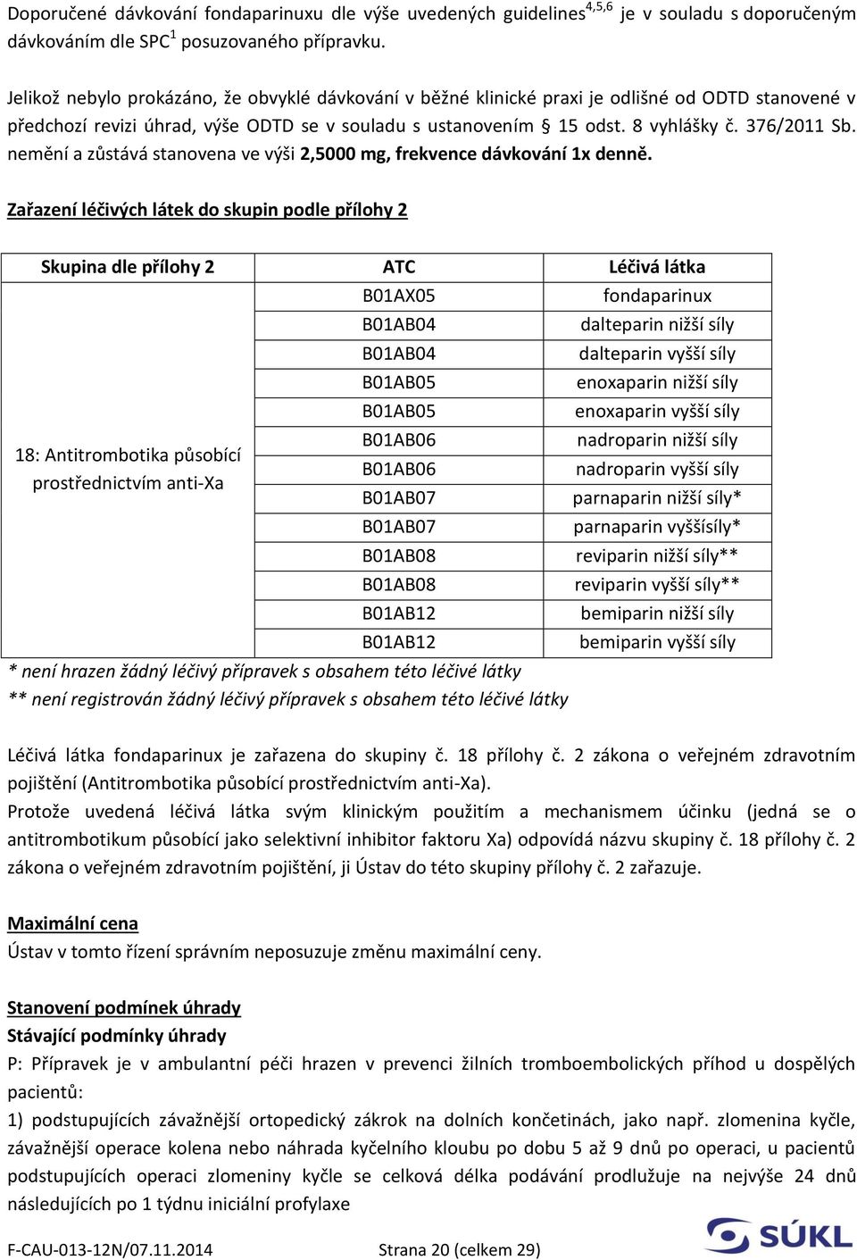 nemění a zůstává stanovena ve výši 2,5000 mg, frekvence dávkování 1x denně.