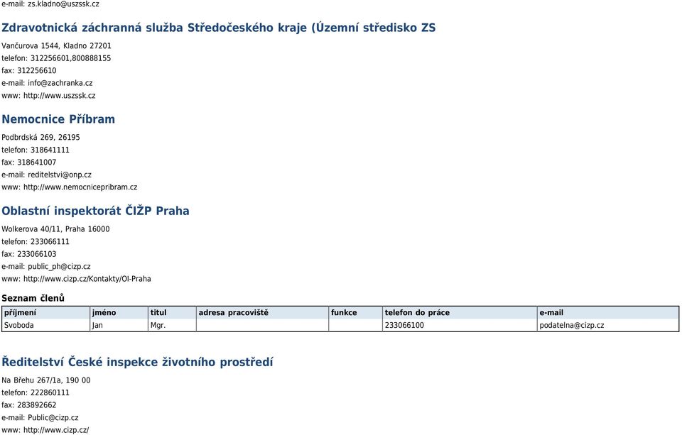 cz www: http://www.uszssk.cz Nemocnice Příbram Podbrdská 269, 26195 telefon: 318641111 fax: 318641007 e-mail: reditelstvi@onp.cz www: http://www.nemocnicepribram.