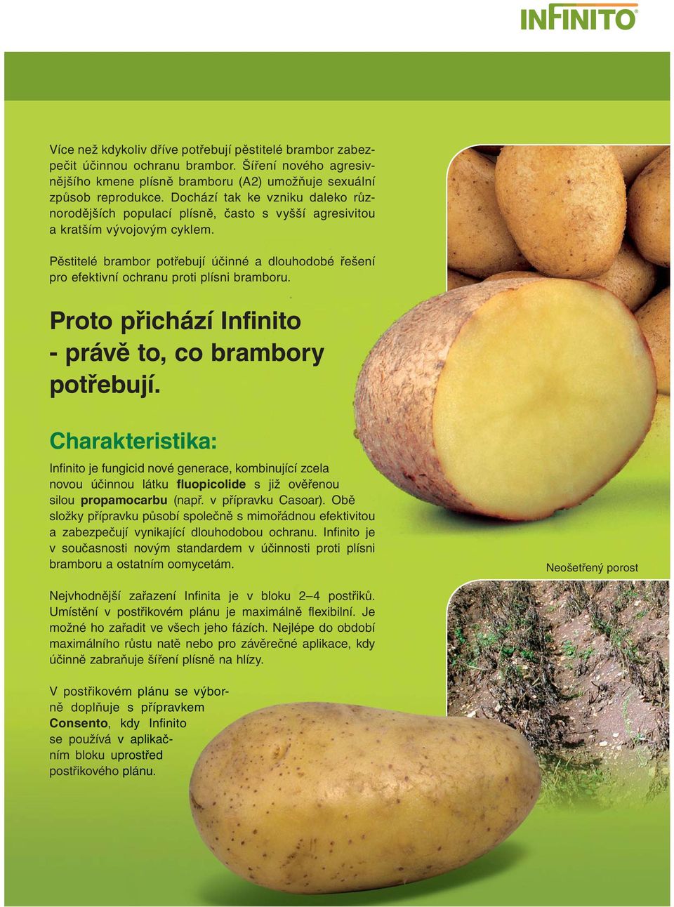 Pěstitelé brambor potřebují účinné a dlouhodobé řešení pro efektivní ochranu proti plísni bramboru. Proto přichází Infinito - právě to, co brambory potřebují.