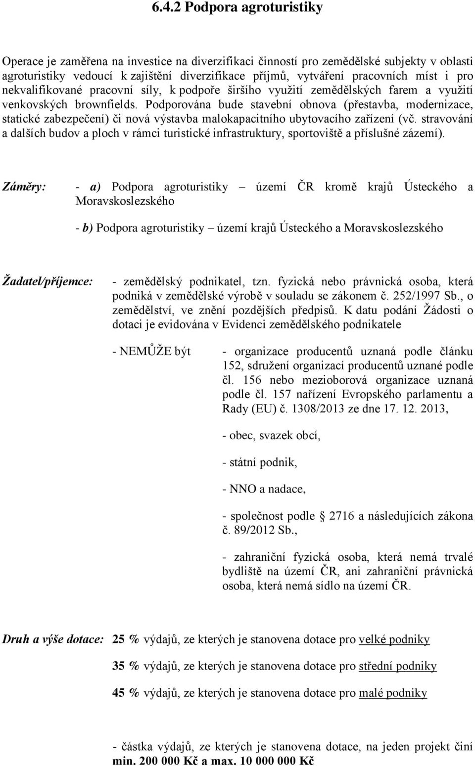 Podporována bude stavební obnova (přestavba, modernizace, statické zabezpečení) či nová výstavba malokapacitního ubytovacího zařízení (vč.