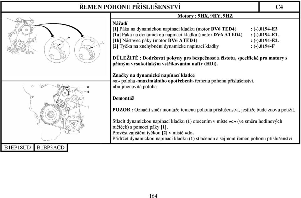 0194-F DŮLEŽITÉ : Dodržovat pokyny pro bezpečnost a čistotu, specifické pro motory s přímým vysokotlakým vstřikováním nafty (HDi).