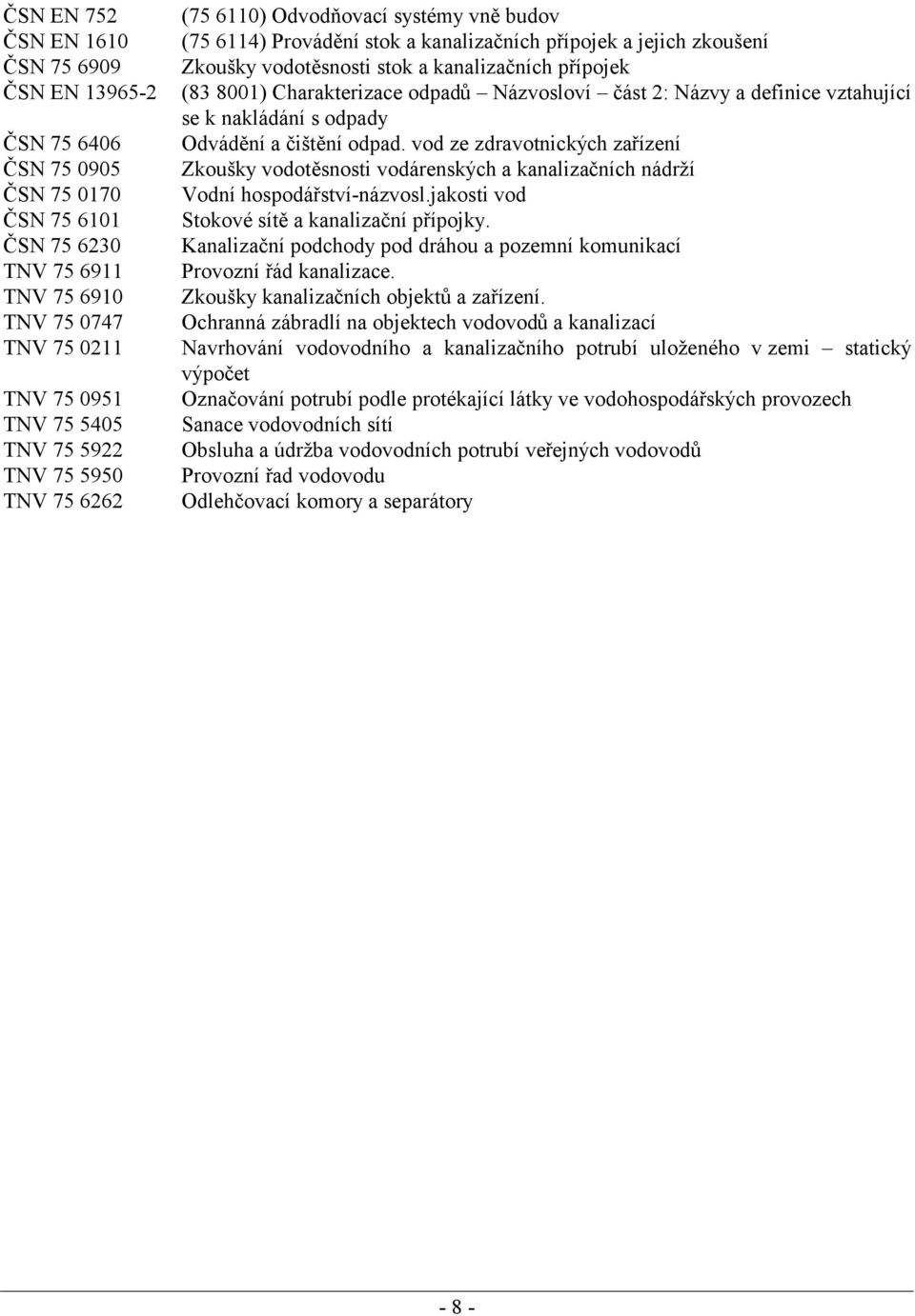 Charakterizace odpadů Názvosloví část 2: Názvy a definice vztahující se k nakládání s odpady Odvádění a čištění odpad.