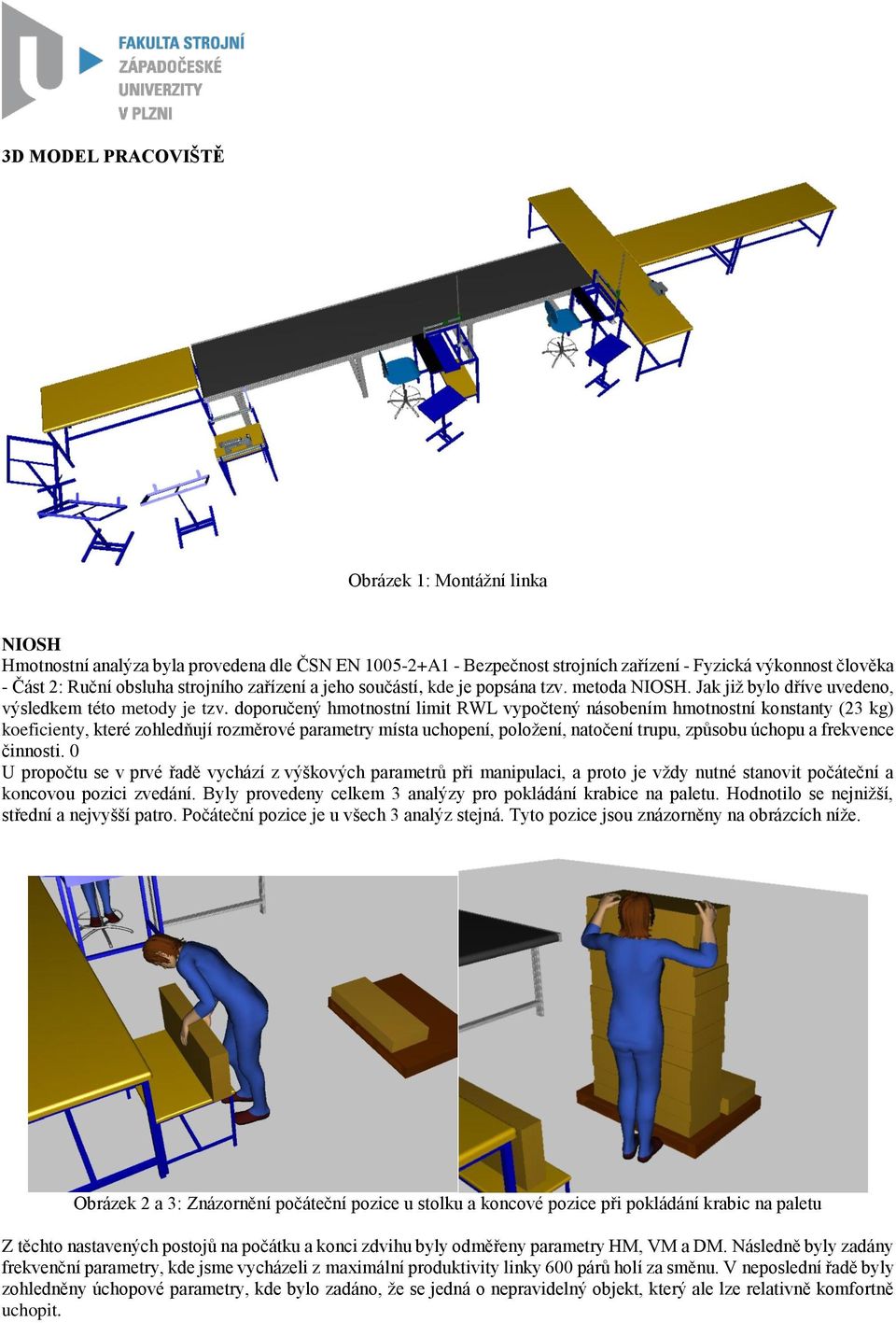 doporučený hmotnostní limit RWL vypočtený násobením hmotnostní konstanty (23 kg) koeficienty, které zohledňují rozměrové parametry místa uchopení, položení, natočení trupu, způsobu úchopu a frekvence