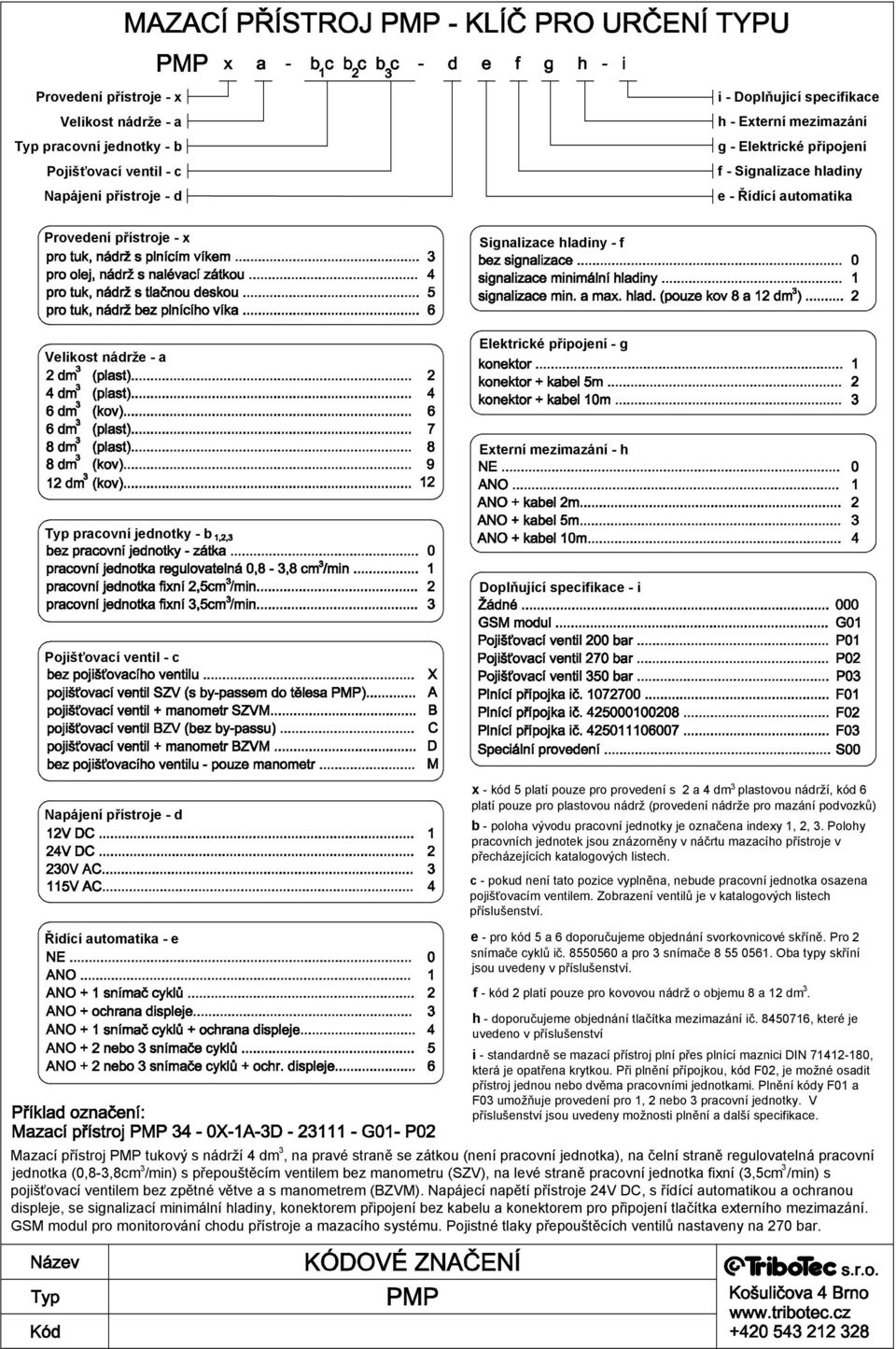 specifikace - i Pojišťovací ventil - c Napájení přístroje - d Řídící automatika - e 3 x - kód 5 platí pouze pro provedení s 2 a 4 dm plastovou nádrží, kód 6 platí pouze pro plastovou nádrž (provedení