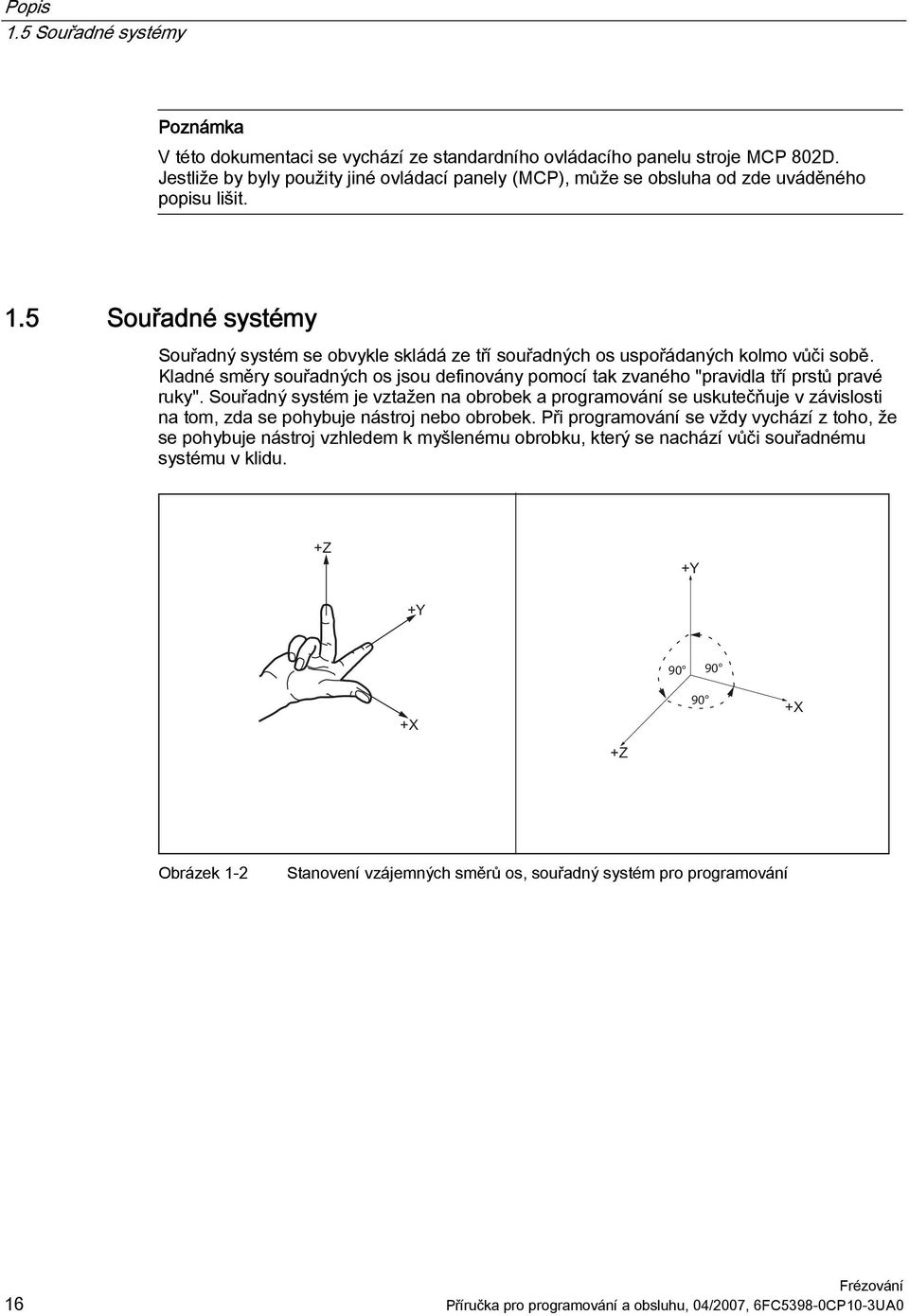5 Souřadné systémy Souřadný systém se obvykle skládá ze tří souřadných os uspořádaných kolmo vůči sobě. Kladné směry souřadných os jsou definovány pomocí tak zvaného "pravidla tří prstů pravé ruky".