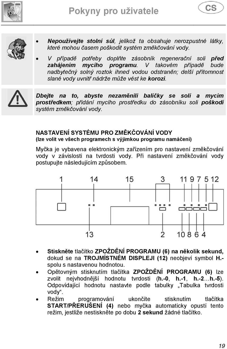 Dbejte na to, abyste nezaměnili balíčky se solí a mycím prostředkem; přidání mycího prostředku do zásobníku soli poškodí systém změkčování vody.