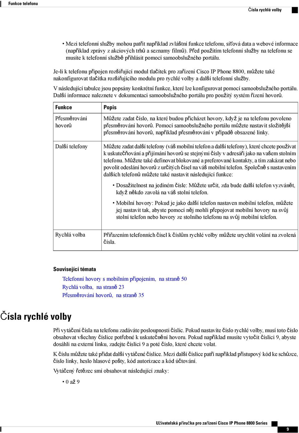 Je-li k telefonu připojen rozšiřující modul tlačítek pro zařízení Cisco IP Phone 8800, můžete také nakonfigurovat tlačítka rozšiřujícího modulu pro rychlé volby a další telefonní služby.