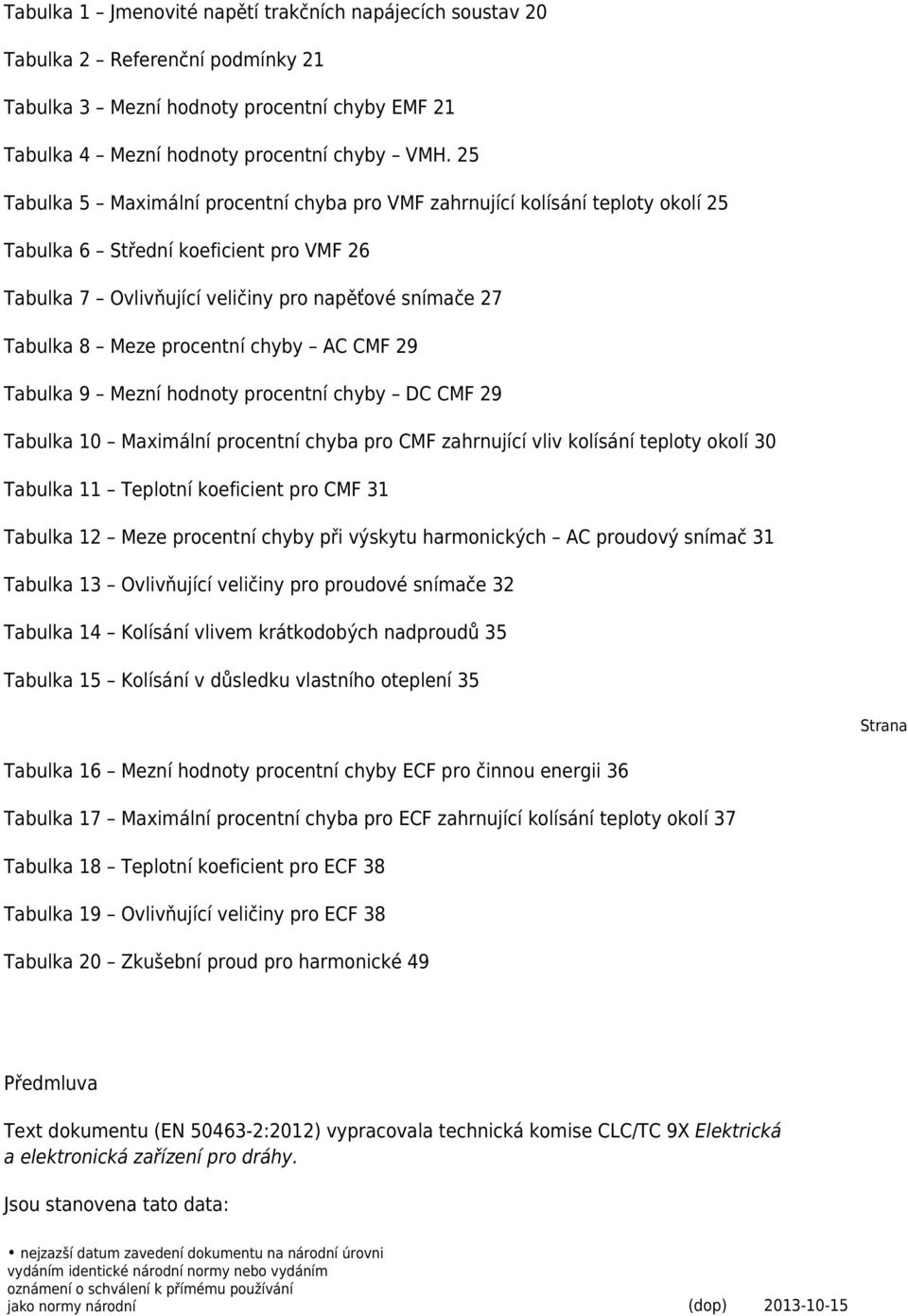 procentní chyby AC CMF 29 Tabulka 9 Mezní hodnoty procentní chyby DC CMF 29 Tabulka 10 Maximální procentní chyba pro CMF zahrnující vliv kolísání teploty okolí 30 Tabulka 11 Teplotní koeficient pro