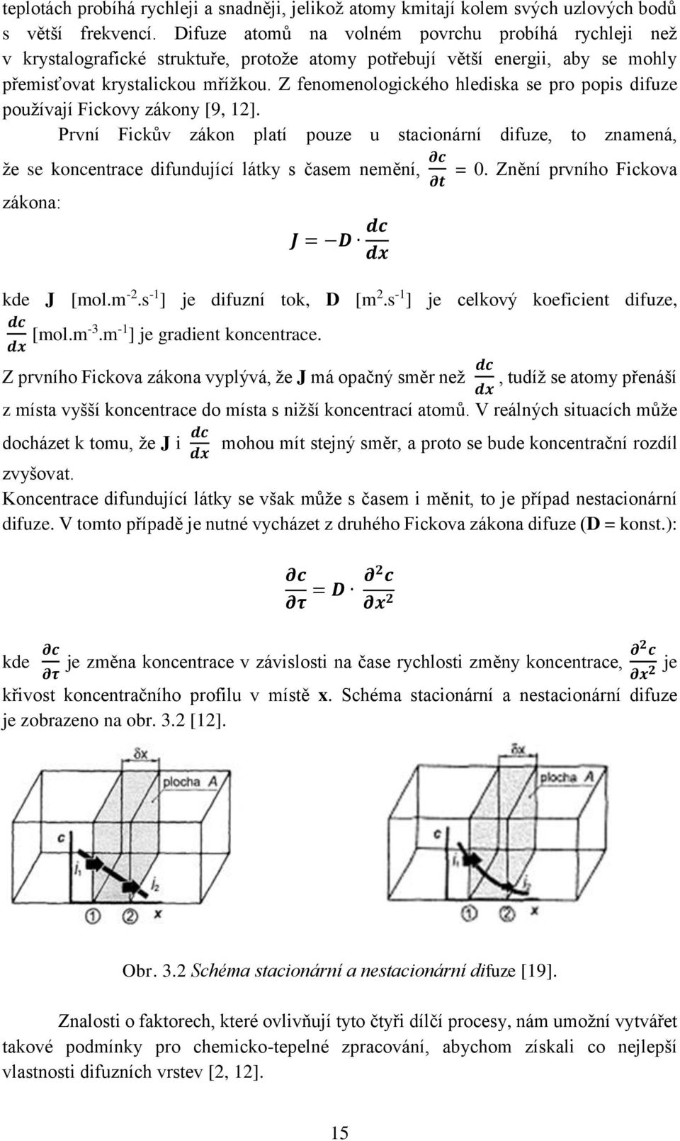 Z fenomenologického hlediska se pro popis difuze používají Fickovy zákony [9, 12].