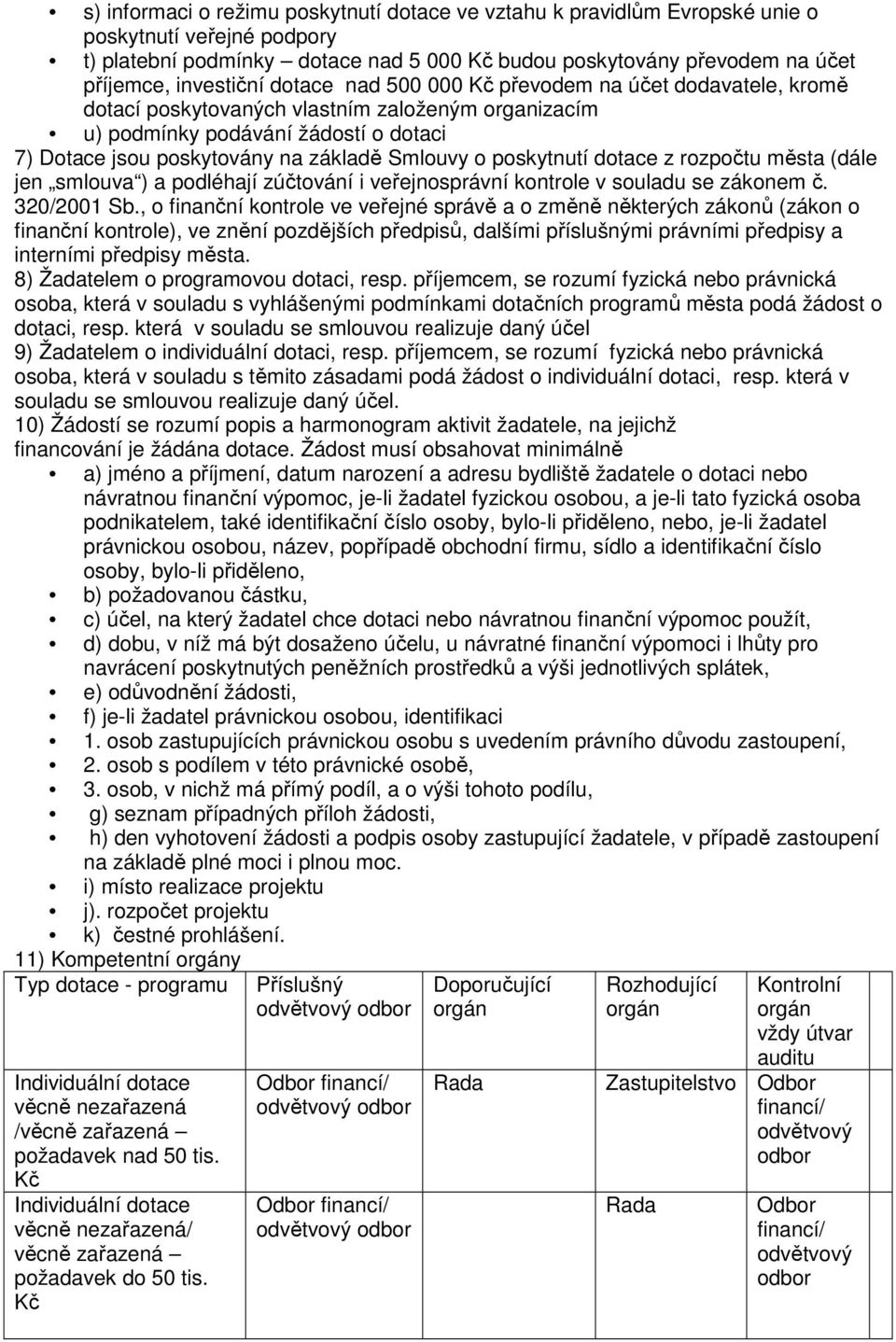 Smlouvy o poskytnutí dotace z rozpočtu města (dále jen smlouva ) a podléhají zúčtování i veřejnosprávní kontrole v souladu se zákonem č. 320/2001 Sb.