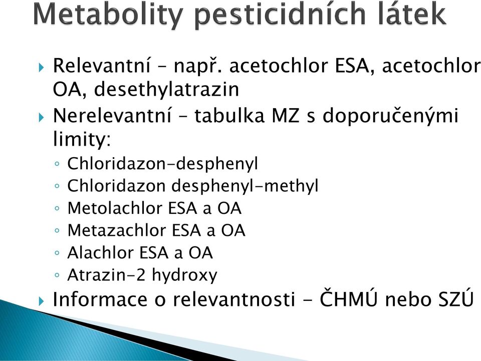 s doporučenými limity: Chloridazon-desphenyl Chloridazon