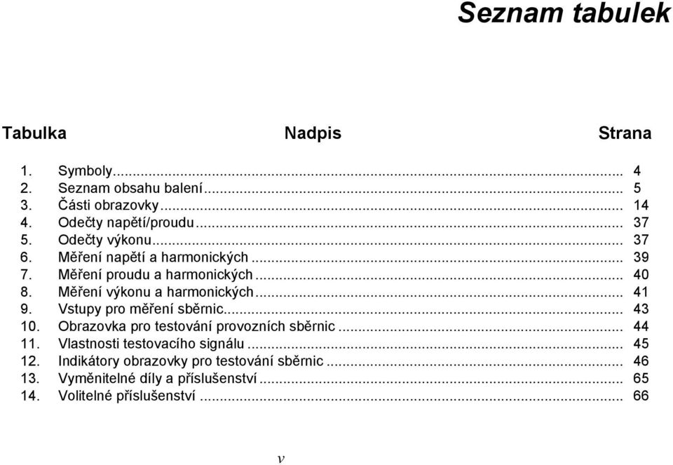 Měření výkonu a harmonických... 41 Vstupy pro měření sběrnic... 43 10. Obrazovka pro testování provozních sběrnic... 44 11. 12.