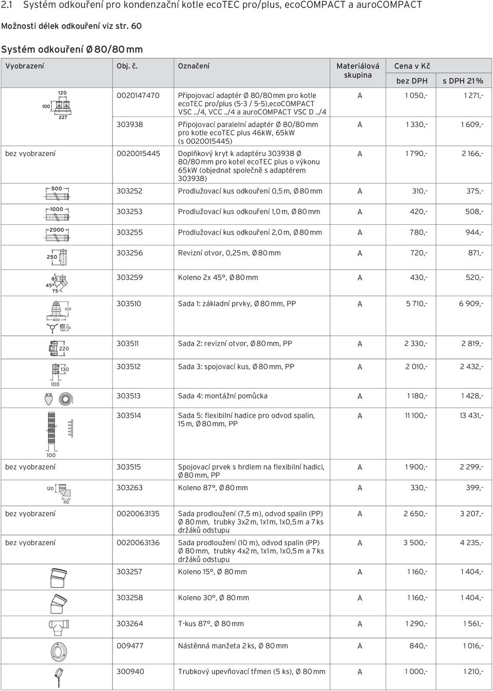 ./4 303938 Připojovací paralelní adaptér Ø 80/80 mm pro kotle ecotec plus 46 kw, 65 kw (s 0020015445) A 1 050,- 1 271,- A 1 330,- 1 609,- bez vyobrazení 0020015445 Doplňkový kryt k adaptéru 303938 Ø