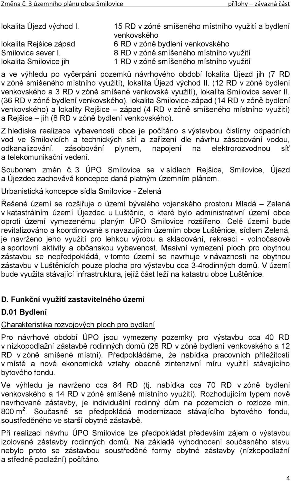 výhledu po vyčerpání pozemků návrhového období lokalita Újezd jih (7 RD v zóně smíšeného místního využití), lokalita Újezd východ II.