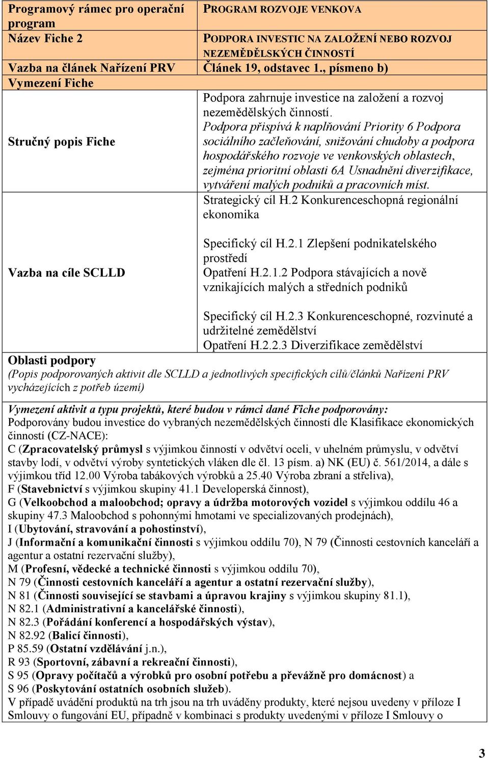 Podpora přispívá k naplňování Priority 6 Podpora Stručný popis Fiche sociálního začleňování, snižování chudoby a podpora hospodářského rozvoje ve venkovských oblastech, zejména prioritní oblasti 6A