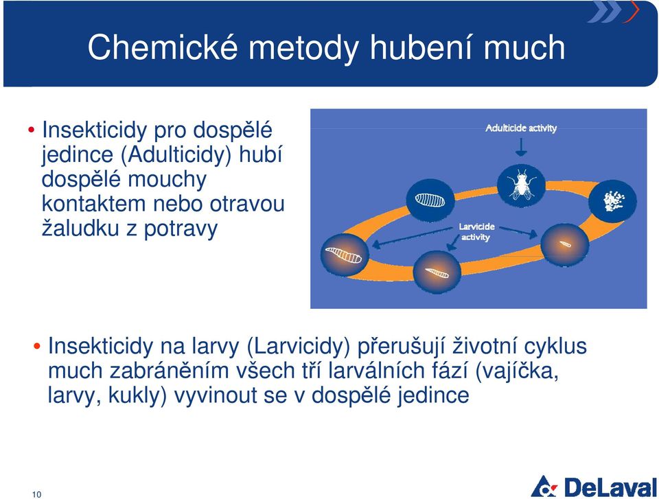 na larvy (Larvicidy) přerušují životní cyklus much zabráněním všech tří