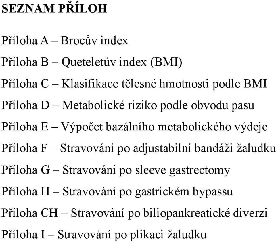 Příloha F Stravování po adjustabilní bandáži žaludku Příloha G Stravování po sleeve gastrectomy Příloha H