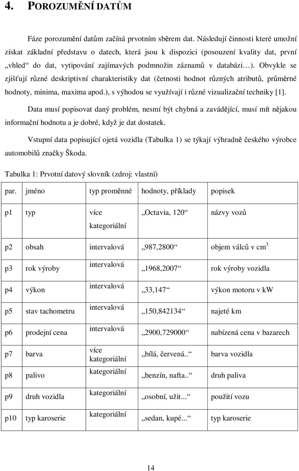 Obvykle se zjišťují různé deskriptivní charakteristiky dat (četnosti hodnot různých atributů, průměrné hodnoty, minima, maxima apod.), s výhodou se využívají i různé vizualizační techniky [1].