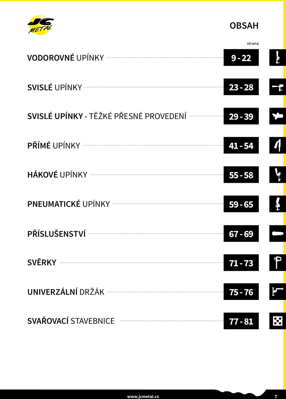 Hákové upínky 55-58 Pneumatické upínky 59-65 Příslušenství