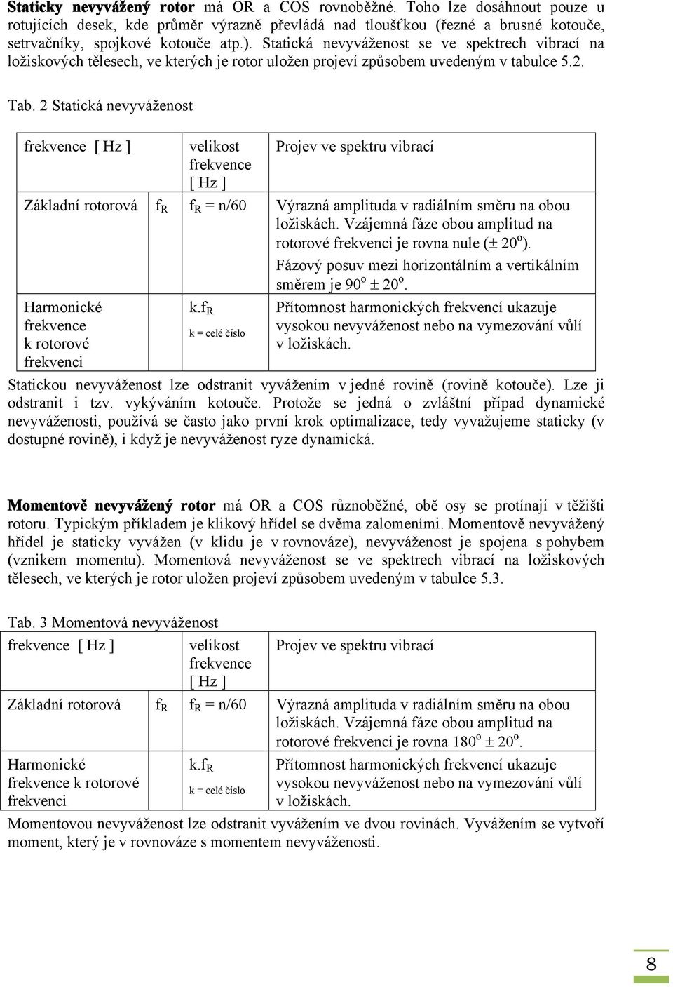 2 Statická nevyváženost frekvence [ Hz ] velikost Projev ve spektru vibrací frekvence [ Hz ] Základní rotorová f R f R = n/60 Výrazná amplituda v radiálním směru na obou ložiskách.