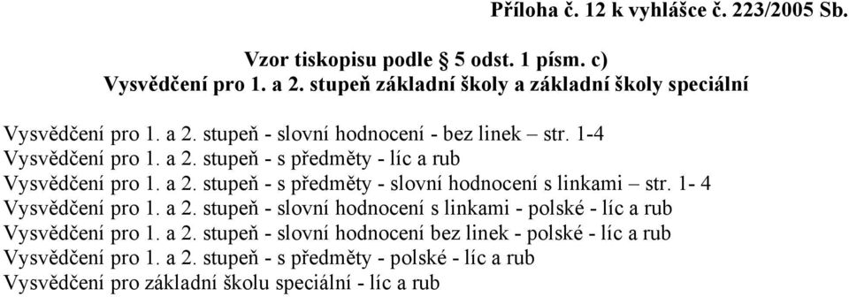 a 2. stupeň - s předměty - slovní hodnocení s linkami str. 1-4 Vysvědčení pro 1. a 2.