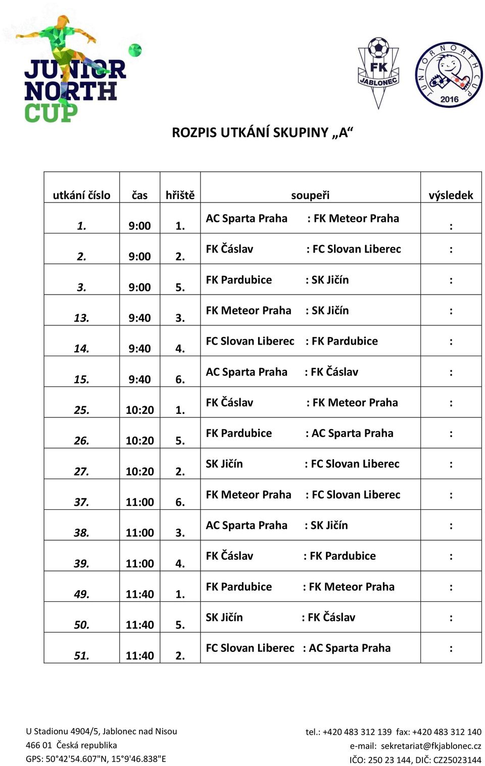 FK Čáslav FC Slovan Liberec FK Pardubice SK Jičín FK Meteor Praha SK Jičín FC Slovan Liberec FK Pardubice AC Sparta Praha FK Čáslav FK Čáslav FK Meteor Praha FK Pardubice AC Sparta Praha SK Jičín