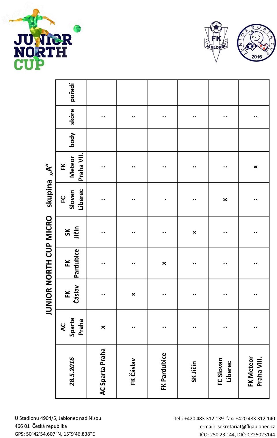 2016 AC Sparta Praha FK Čáslav FK Pardubice SK Jičín FC Slovan Liberec FK Meteor Praha VIII.