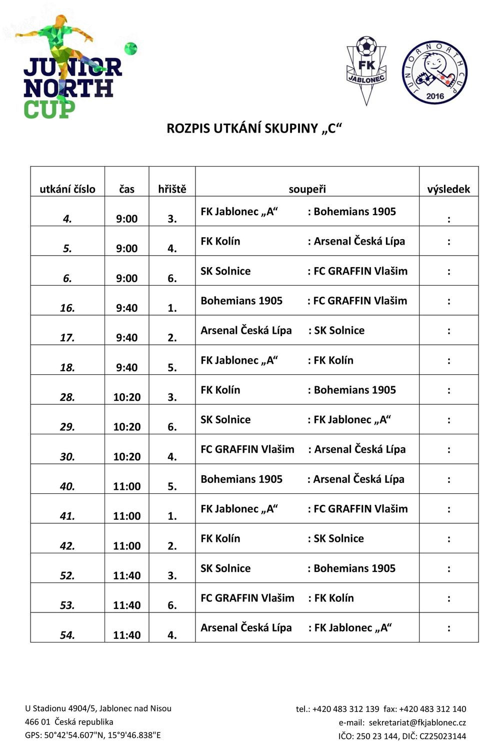 FK Kolín Arsenal Česká Lípa SK Solnice FC GRAFFIN Vlašim Bohemians 1905 FC GRAFFIN Vlašim Arsenal Česká Lípa SK Solnice FK Jablonec A FK Kolín FK Kolín Bohemians 1905 SK Solnice FK Jablonec A FC