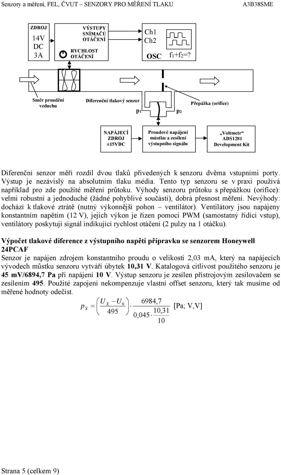 senzor měří rozdíl dvou tlaků přivedených k senzoru dvěma vstupními porty. Výstup je nezávislý na absolutním tlaku média. Tento typ senzoru se v praxi používá například pro zde použité měření průtoku.