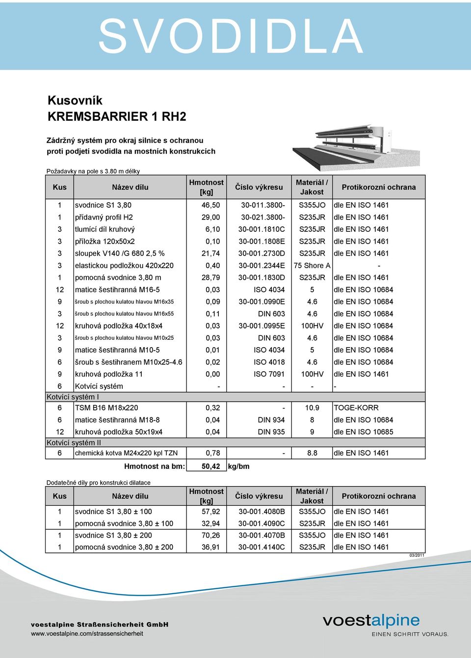 3800- S235JR dle EN ISO 1461 3 tlumící díl kruhový 6,10 30-001.1810C S235JR dle EN ISO 1461 3 příložka 120x50x2 0,10 30-001.1808E S235JR dle EN ISO 1461 3 sloupek V140 /G 680 2,5 % 21,74 30-001.