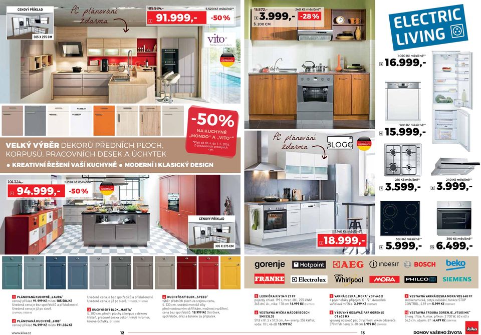 999,- KREATIVNÍ ŘEŠENÍ VAŠÍ KUCHYNĚ MODERNÍ I KLASICKÝ DESIGN 9.,.00 Kč měsíčně** 9.999,- -0 % 6 Kč měsíčně**.99,- 8 0 Kč měsíčně**.999,- CENOVÝ PřÍKLAD 0 x cm 6.99,-.0 Kč měsíčně** 8.