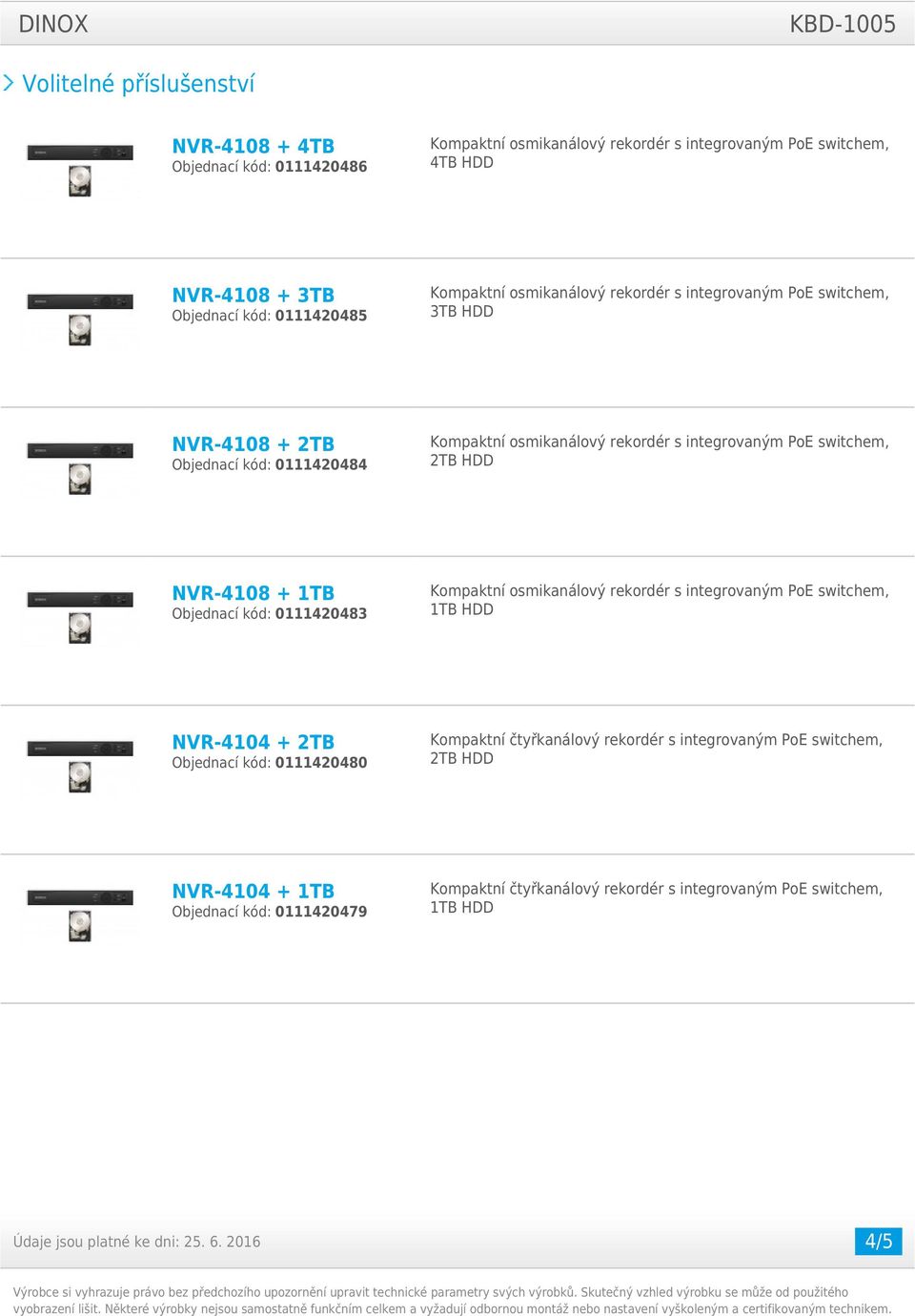 0111420480 Kompaktní čtyřkanálový rekordér s integrovaným PoE switchem, 2TB HDD NVR-4104 + 1TB Objednací kód: