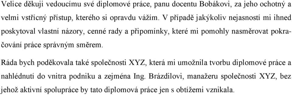 V případě jakýkoliv nejasností mi ihned poskytoval vlastní názory, cenné rady a připomínky, které mi pomohly nasměrovat pokračování