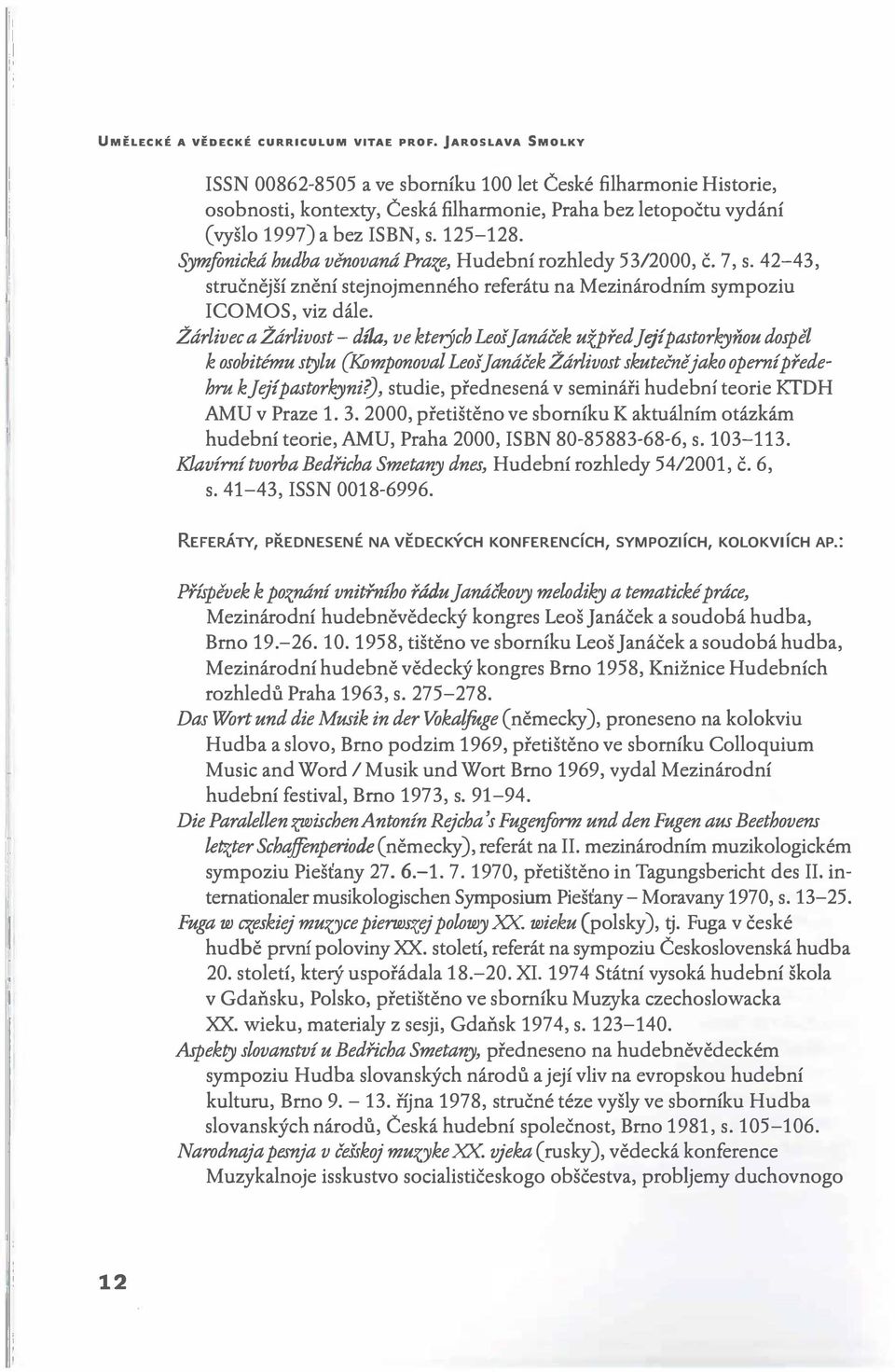 Umělecké a vědecké curriculum vitae prof. Jaroslava Smolky - PDF Free  Download
