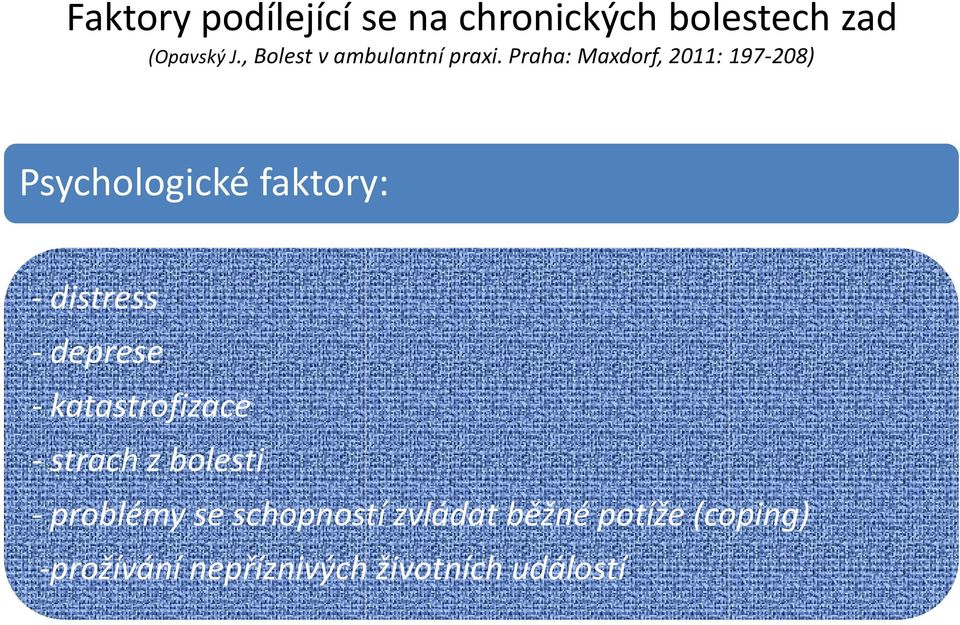 Praha: Maxdorf, 2011: 197-208) Psychologické faktory: - distress - deprese