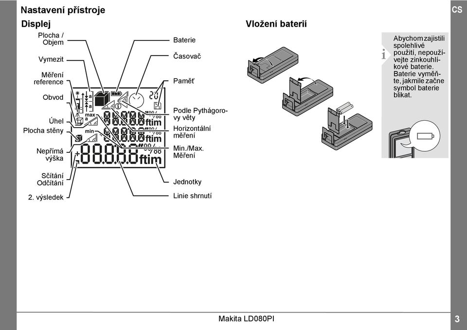 Baterie vyměňte, jakmile začne symbol baterie blikat.