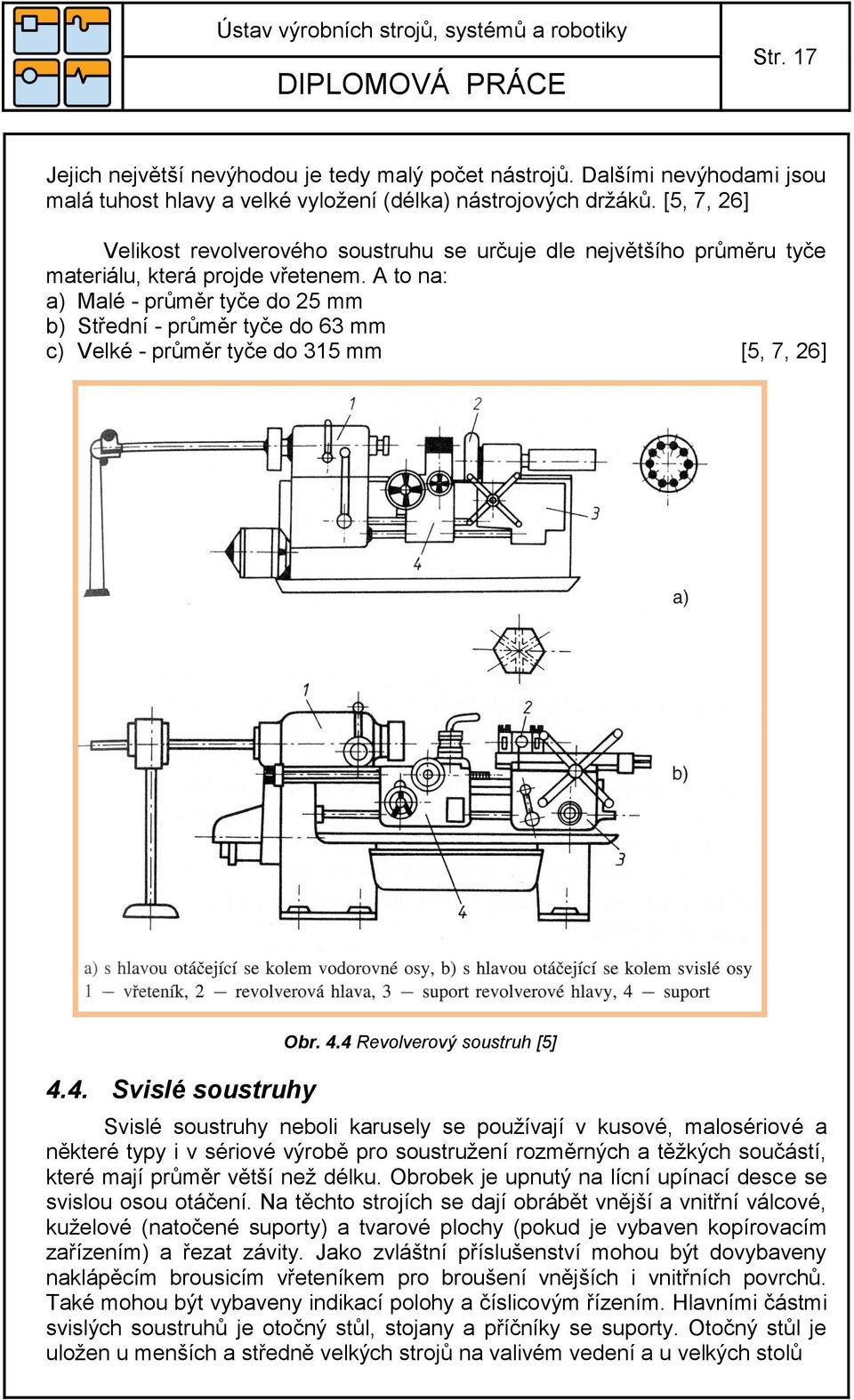 A to na: a) Malé - průměr tyče do 5 mm b) Střední - průměr tyče do 63 mm c) Velké - průměr tyče do 35 mm [5, 7, 6].. Svislé soustruhy Obr.