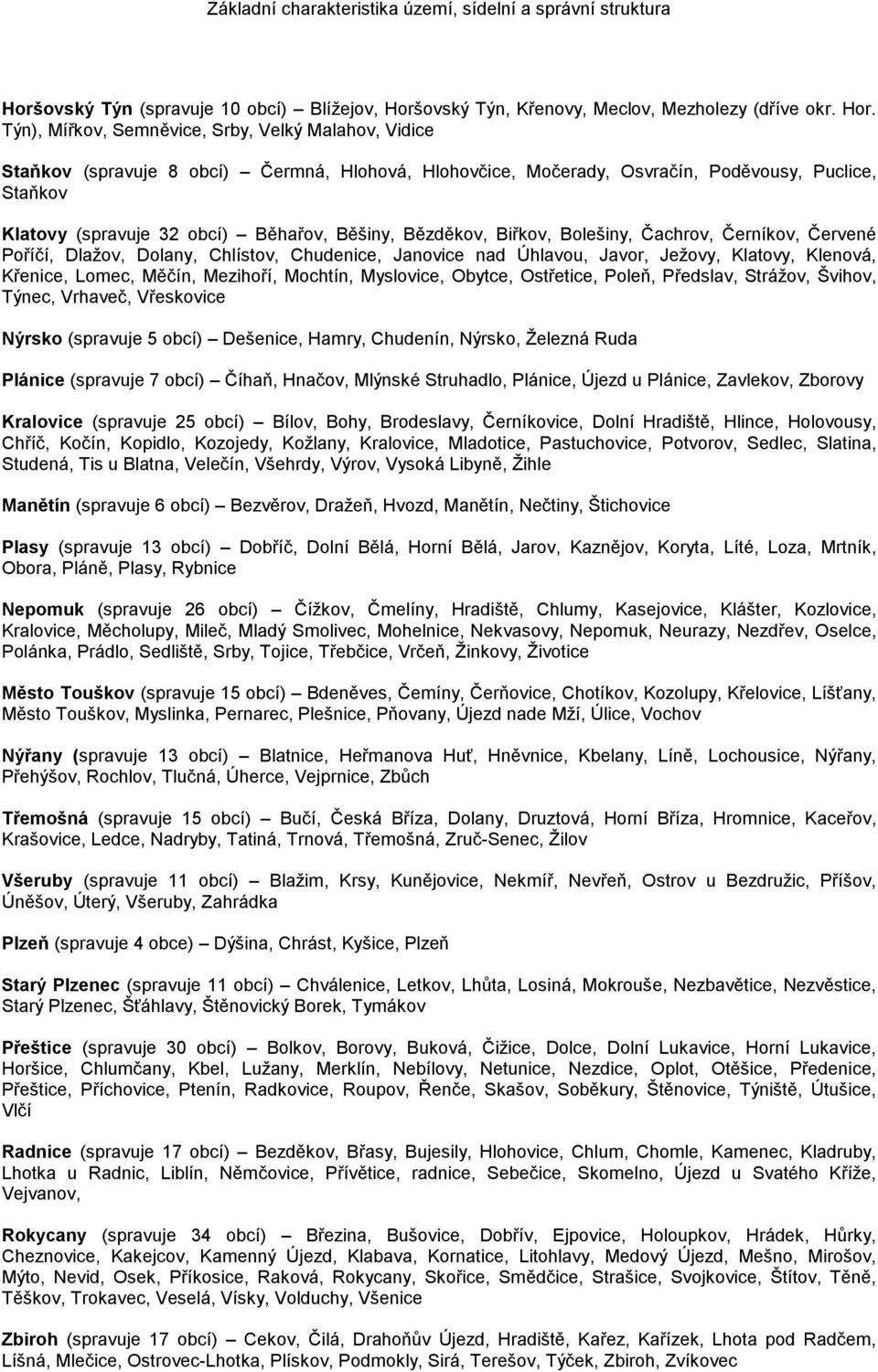 Týn), Mířkov, Semněvice, Srby, Velký Malahov, Vidice Staňkov (spravuje 8 ) Čermná, Hlohová, Hlohovčice, Močerady, Osvračín, Poděvousy, Puclice, Staňkov Klatovy (spravuje 32 ) Běhařov, Běšiny,