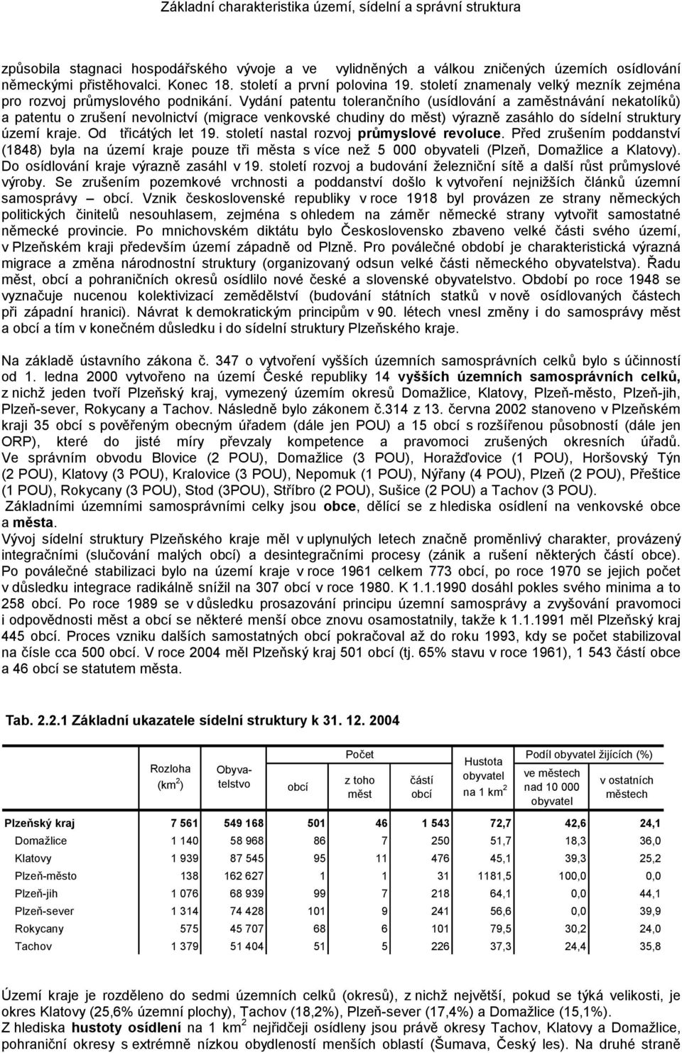 Vydání patentu tolerančního (usídlování a zaměstnávání nekatolíků) a patentu o zrušení nevolnictví (migrace venkovské chudiny do měst) výrazně zasáhlo do sídelní struktury území kraje.