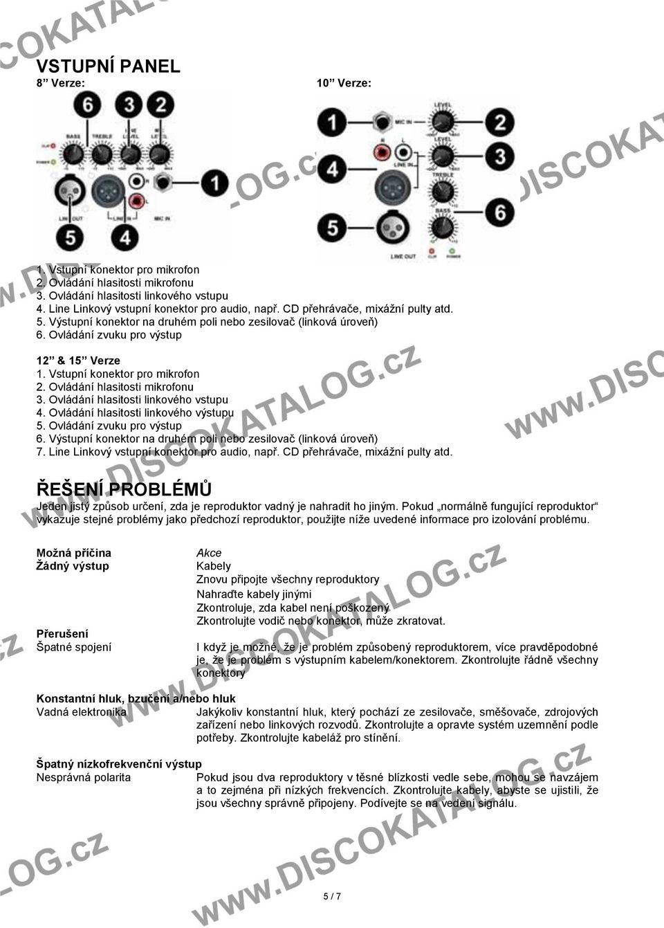 Ovládání hlasitosti mikrofonu 3. Ovládání hlasitosti linkového vstupu 4. Ovládání hlasitosti linkového výstupu 5. Ovládání zvuku pro výstup 6.