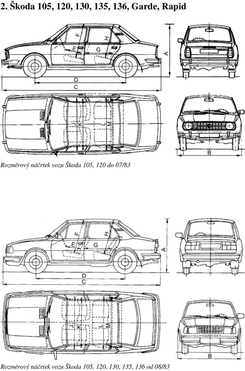 Škoda 105, 120 do 07/83 Rozměrový