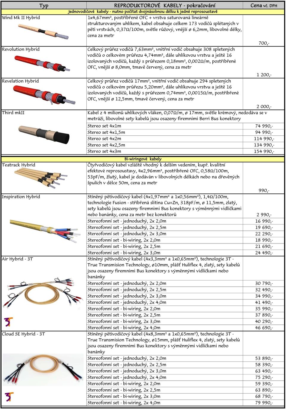 vodičů 7,63mm², vnitřní vodič obsahuje 308 spletených vodičů o celkovém průřezu 4,74mm², dále uhlíkovou vrstvu a ještě 16 izolovaných vodičů, každý s průřezem 0,18mm², 0,002Ω/m, postříbřené OFC,