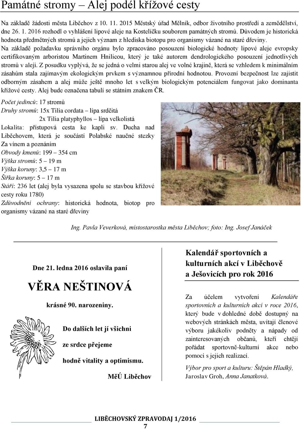 Na základě požadavku správního orgánu bylo zpracováno posouzení biologické hodnoty lipové aleje evropsky certifikovaným arboristou Martinem Hnilicou, který je také autorem dendrologického posouzení