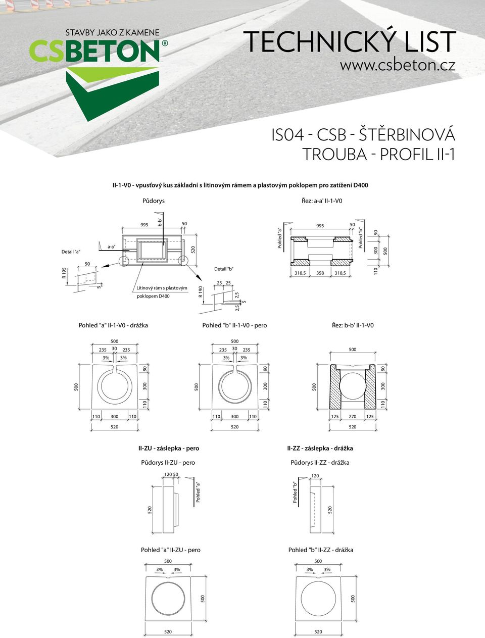 R 1 2 2 2, II-1-V0 - drážka II-1-V0 - pero Řez: II-1-V0 23 30 23 23 30 23 II-ZU - pero 120 II-ZZ