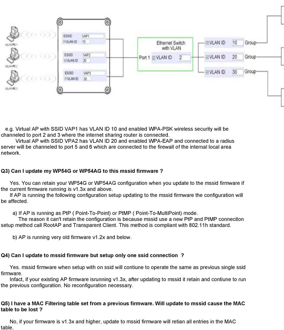 Q3) Can I update my WP54G or WP54AG to this mssid firmware? Yes. You can retain your WP54G or WP54AG configuration when you update to the mssid firmware if the current firmware running is v1.