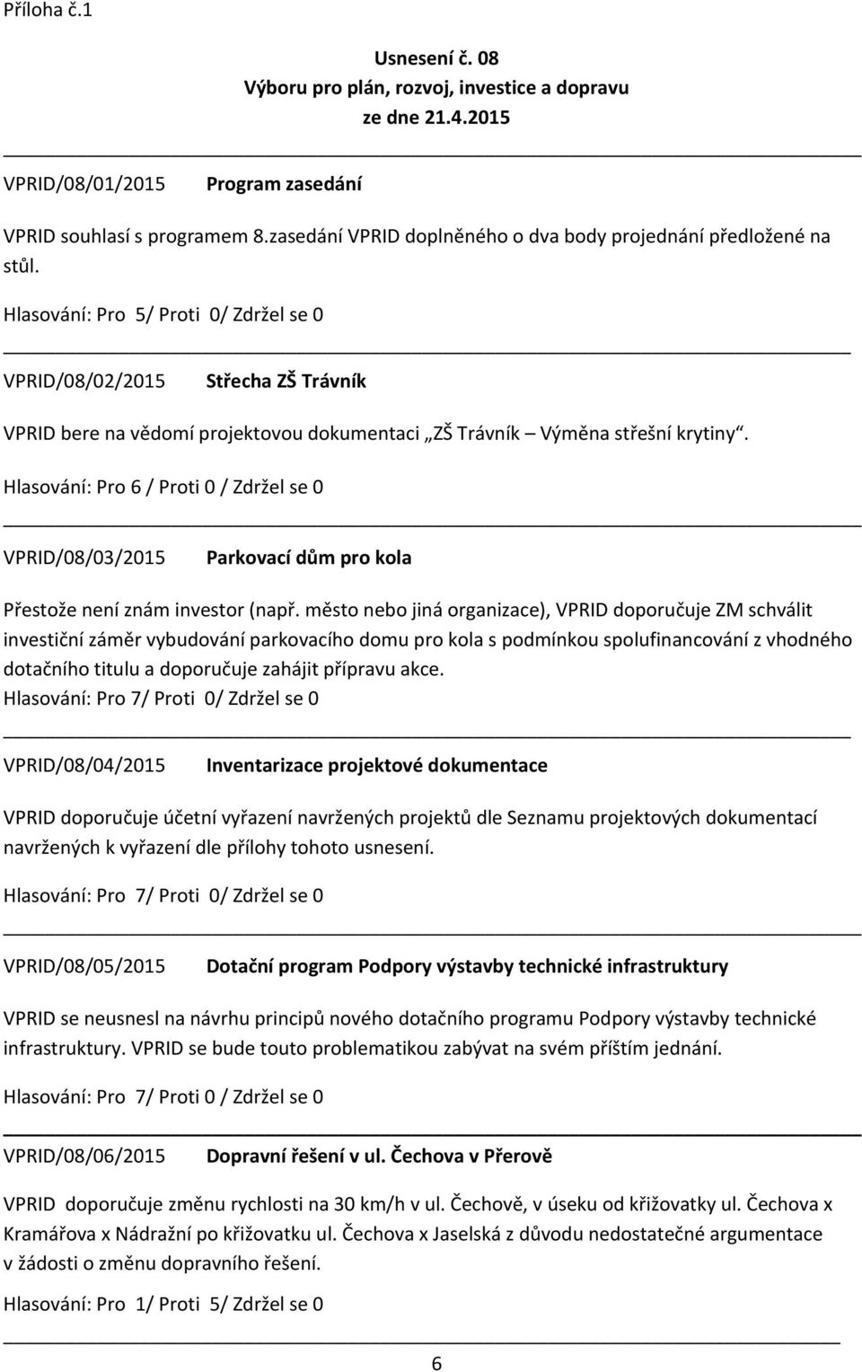 Hlasování: Pro 5/ Proti 0/ Zdržel se 0 VPRID/08/02/2015 Střecha ZŠ Trávník VPRID bere na vědomí projektovou dokumentaci ZŠ Trávník Výměna střešní krytiny.