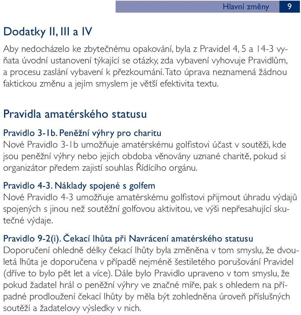 Peněžní výhry pro charitu Nové Pravidlo 3-1b umožňuje amatérskému golfi stovi účast v soutěži, kde jsou peněžní výhry nebo jejich obdoba věnovány uznané charitě, pokud si organizátor předem zajistí