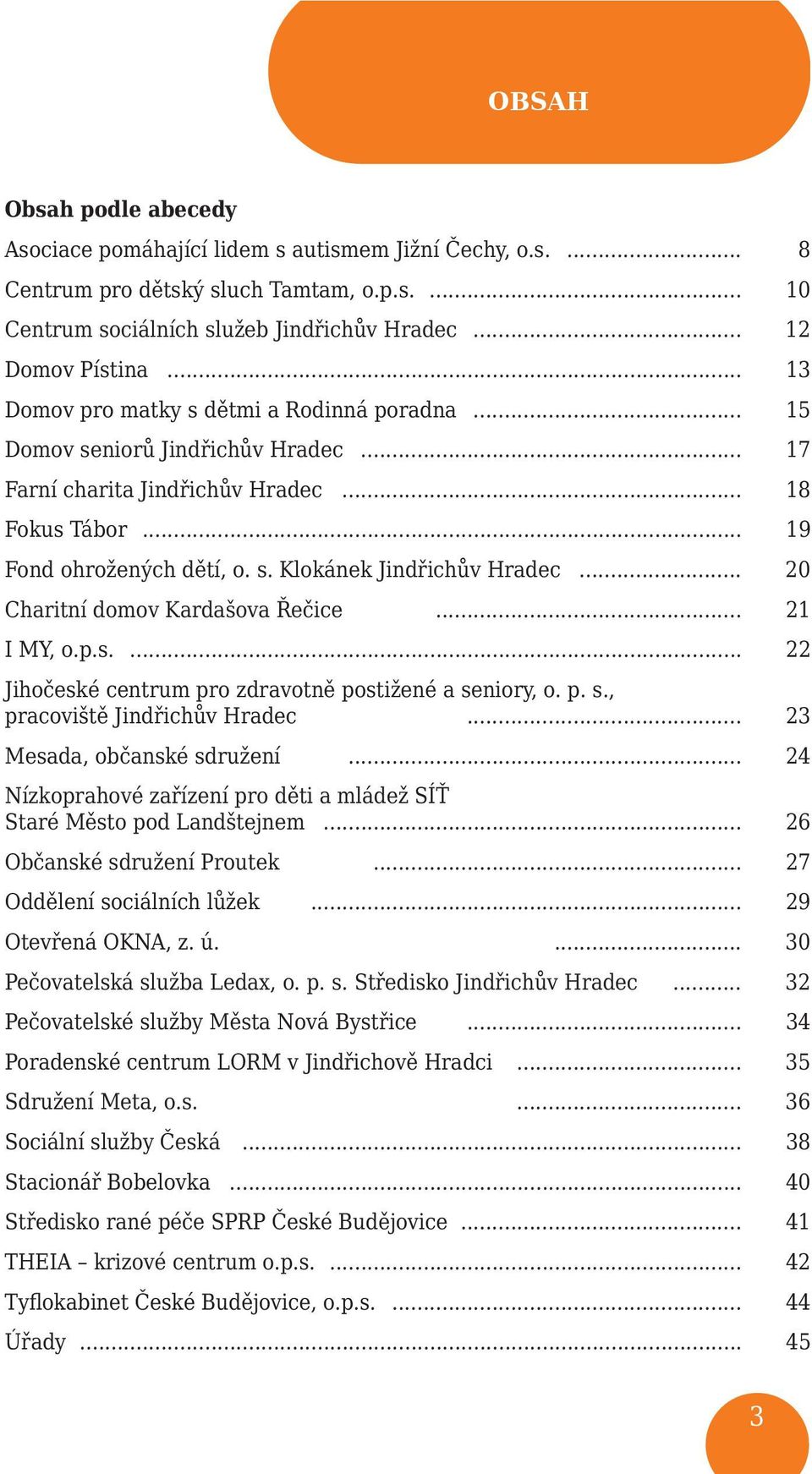 .. 20 Charitní domov Kardašova Řečice... 21 I MY, o.p.s.... 22 Jihočeské centrum pro zdravotně postižené a seniory, o. p. s., pracoviště Jindřichův Hradec... 23 Mesada, občanské sdružení.