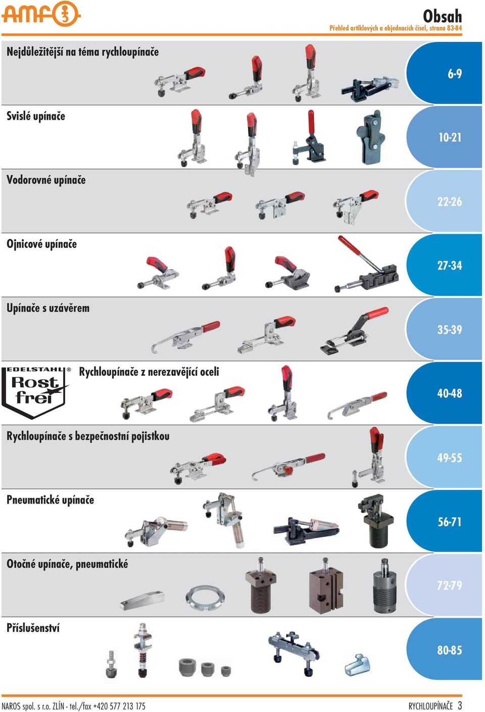 z nerezavějící oceli 40-48 Rychloupínače s bezpečnostní pojistkou 49-55 Pneumatické upínače 56-71 Otočné
