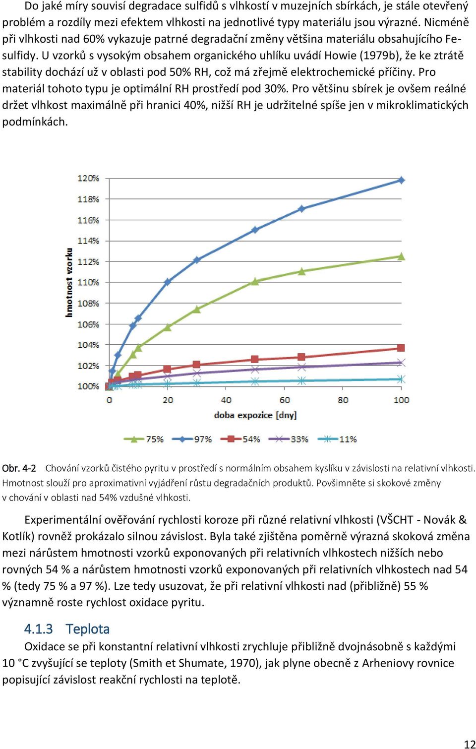 U vzorků s vysokým obsahem organického uhlíku uvádí Howie (1979b), že ke ztrátě stability dochází už v oblasti pod 50% RH, což má zřejmě elektrochemické příčiny.